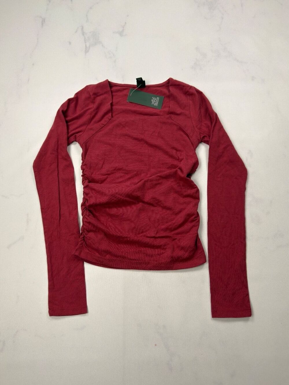 Wild Fable Blouse Burgundy Ruched Detail - Womens XS NWT
